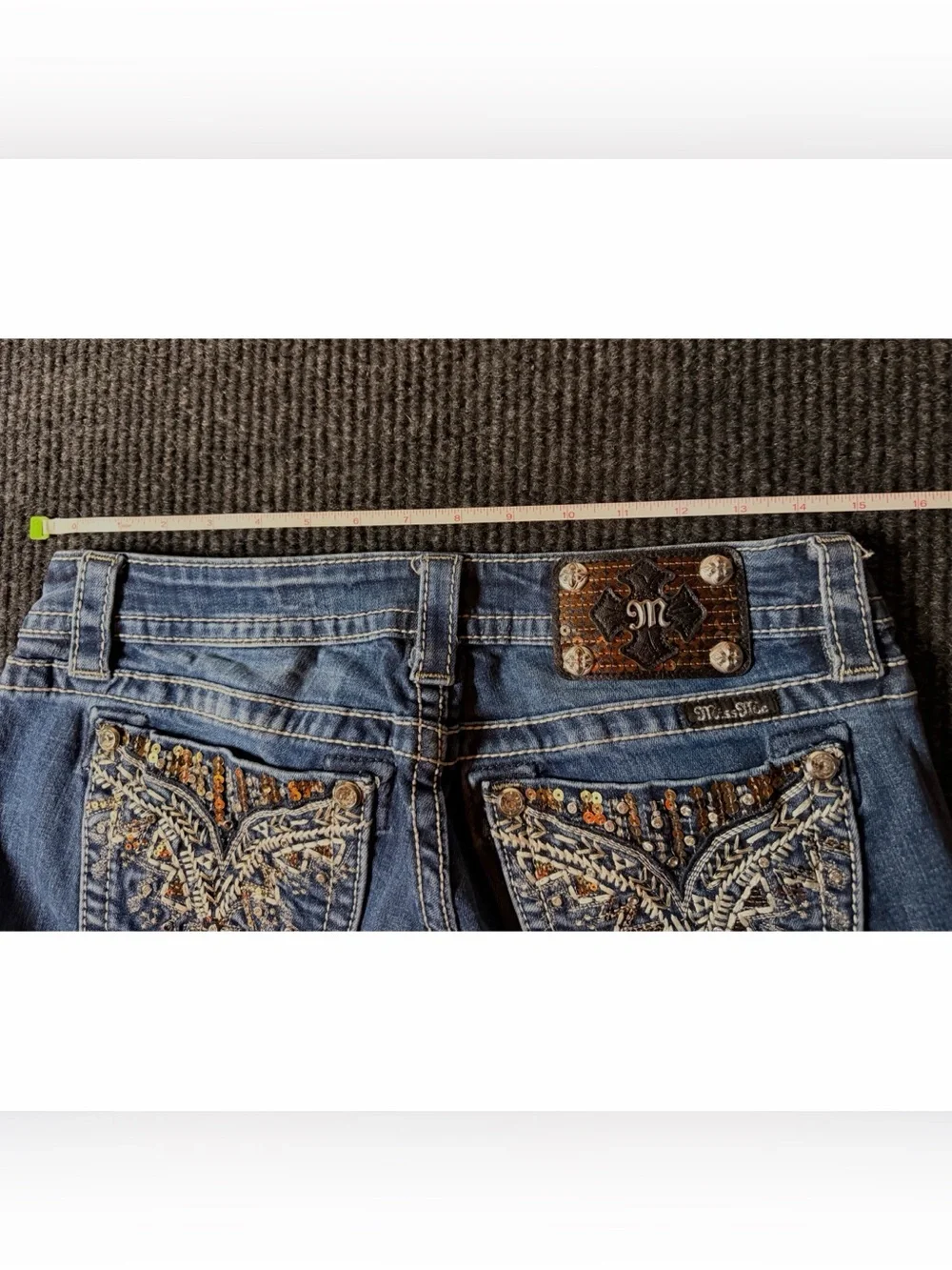 Miss Me Jeans 30 Signature Boot Rhinestone Sequin Wings